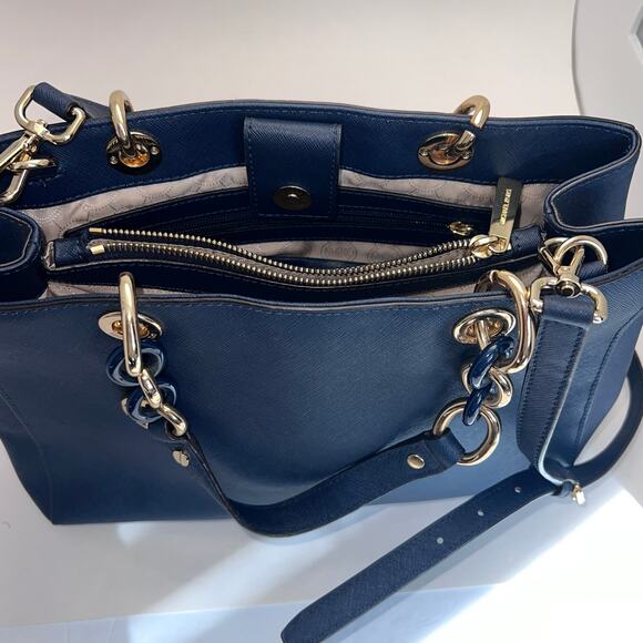 Michael Kors Navy Blue Saffiano Leather Cynthia Tote with Gold Hardware - Picture 5 of 16
